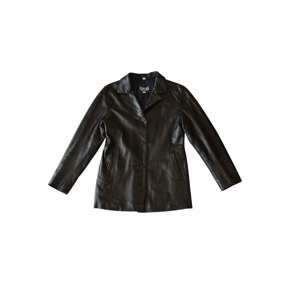 Vtg 90s Beverly Hills Leather Club Black Leather Blazer Jacket, Women’s Large
